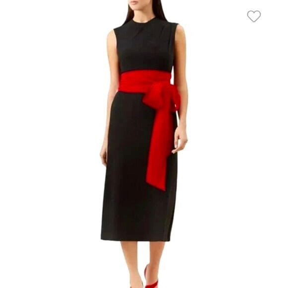 NWT HOBBS LONDON Thao Dress Black Midi Asymmetric Pleat Bodice 12 MSRP $355 - Picture 1 of 6